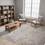 6x9 Washable Area Rug for Living Room, Non-Slip Distressed Rugs for Bedroom Dinning Room, Ultra-Thin Indoor Non-Shedding Vintage Print Carpet for Farmhouse, Home Office, Dorm Light Taupe/Cream