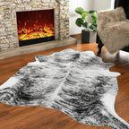 AROGAN Western Decor Faux Fur Cowhide Rug, 4 x 3 Feet Premium Animal Skin Cow Hide Rug, Sturdy Cow Print Rugs for Wall Decor, Western Floor Carpet for Bedroom Living Room, Black and Grey