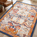 Phantoscope Washable Area Rug 3'x5' Non-Slip, Vintage Boho Rugs for Living Room, Bedroom, Dining Room, Distressed Persian Market Pattern, Low-Pile Foldable Floor Carpet, Navy/Orange