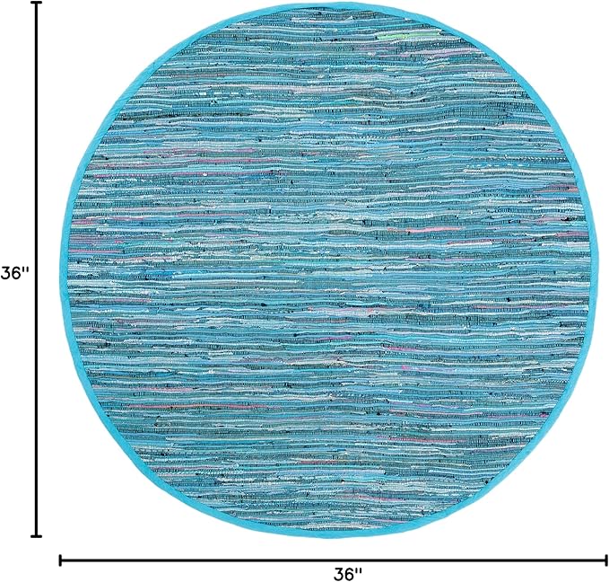 SAFAVIEH Rag Rug, Collection Area Rug - 3' Round, Blue & Multi, Handmade Boho Stripe Cotton, Ideal for High Traffic Areas in Living Room, Bedroom (RAR121B)