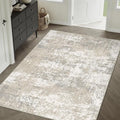 Modern Abstract Beige Gray Area Rug 5x7 Machine Washable Large Carpet Neutral Kitchen Indoor Accent Throw Low Pile Non Slip Distressed Living Dining Room Bedroom Office