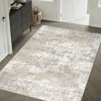 Modern Abstract Beige Gray Area Rug 5x7 Machine Washable Large Carpet Neutral Kitchen Indoor Accent Throw Low Pile Non Slip Distressed Living Dining Room Bedroom Office