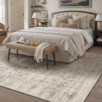 HUGEAR Washable 5x7 Area Rugs Retro Beige Living Room Bedroom Rug Vintage Distressed Non Slip Stain Resistant Low Pile Neutral Throw Carpet for Home Decor