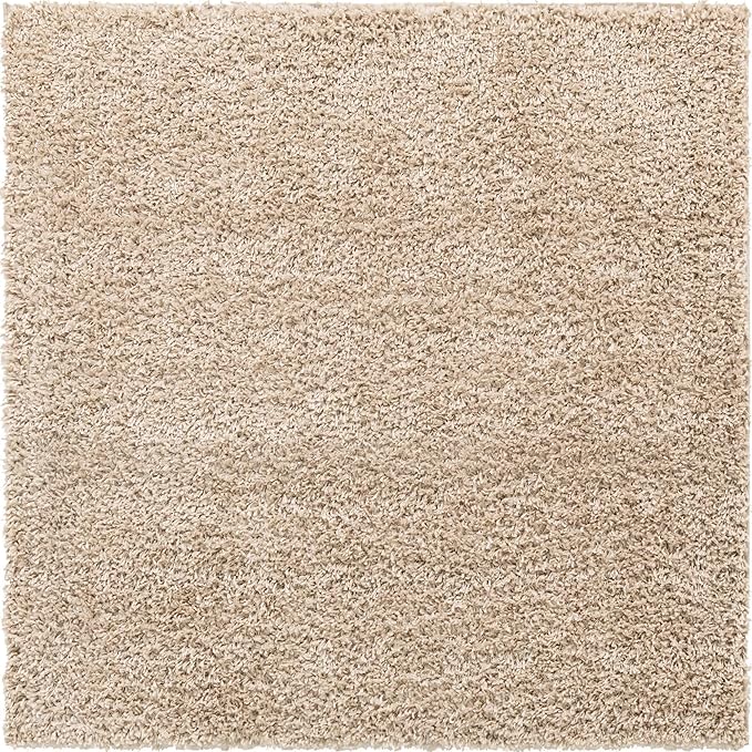 Unique Loom Davos Shag Collection Area Rug - Solid (5' 3" Square, Linen)