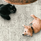 ReaLife Rugs Machine Washable Area Rug - Living Room Bedroom Bathroom Kitchen Entryway Office - Padded Low Pile Stain Resistant Premium - Boho Farmhouse Vintage - Lyle - Beige Ivory 4' x 6'
