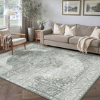 5x7 Grey Washable Vintage Area Rug for Living Room Bedroom Non Slip Distressed Traditional Soft Large Throw Rug Low Pile Lightweight Floral Carpet Office Classroom Dining Laundry Room