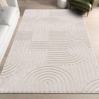 SHACOS Soft Cozy Fluffy Arch Pattern High Low Pile Area Rugs 3'x5' Non Slip Washable Scandinavian Minimalist Rug Modern Geometric Arc Carpet for Living Room Bedroom Dining Room, Beige