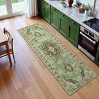 3x7 Runner Rugs for Hallway Non-Slip Hallway Runner Rug with Rubber Backing Washable Rug Runner for Kitchen Bedroom Vintage Distressed Carpet (Border Green)
