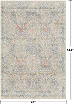 Washable Light Blue Non Slip Bedroom Rug, 8x12 Large Area Rug for Living Room, Dining Room Under Table, Low Pile & Soft Stain Resistant Carpet - Forset Floral Design