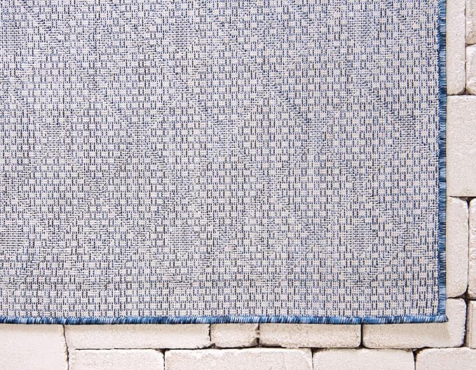 Unique Loom Outdoor Trellis Collection Area Rug - Tribal Trellis (2' x 6' 1" Runner, Blue/ Ivory)