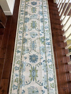 Fame Living Green Oushak Runner Rug, Modern Runners, Vintage, Turkish, Eclectic, Floral, Pastel, Washable, Long Runner Rugs for Hallway, Kitchen, Living Room, Bedroom, Kitchen, Bathroom, 2'5"x13'