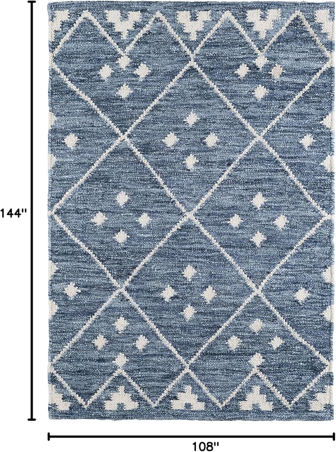 Dash & Albert Kota Indigo Handwoven Wool Rug, 8.5 X 11.5 Feet, Blue Geometric Pattern
