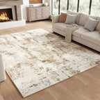 FMFUNCTEX 5x7 Washable Area Rug Brown Beige Abstract Modern Neutral Non Slip Low Pile Indoor Carpet Soft Thin Throw Rug for Entryway Entrance Living Room Bedroom Dining Office Nursery Kitchen Laundry