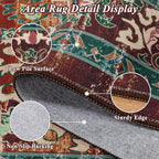 U'Artlines Christmas Boho Vintage Area Rug 5x7 Machine Washable Low Pile Ultra-Thin Soft Floor Carpet Non Slip Non Shedding Accent Rug for Living Room Bedroom Entryway Dining Room Office(Rust＆Teal)