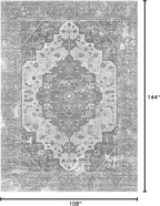 vivorug 9x12 Area Rugs, Stain Resistant Washable Rug for Living Room, Vintage-Inspired Grey Floral Rug