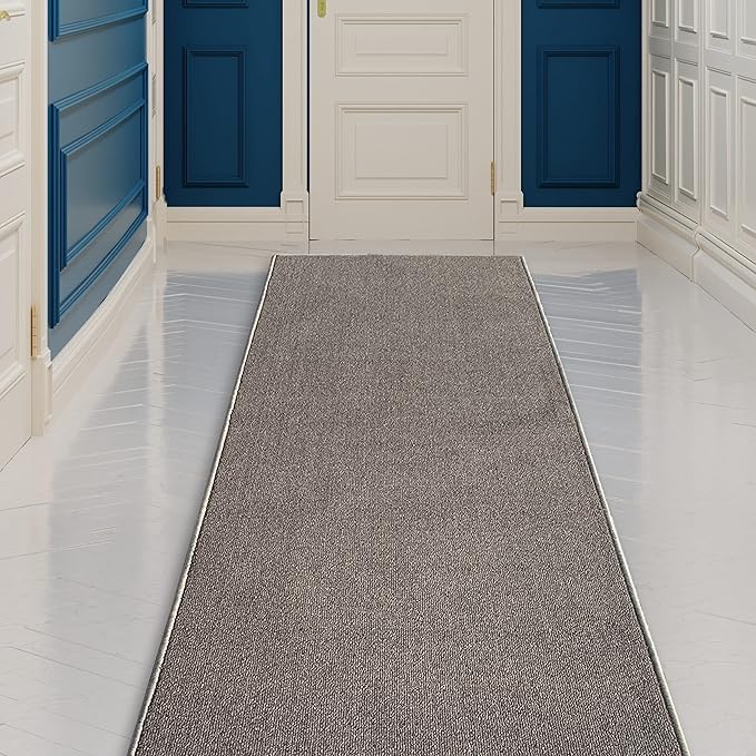 Custom Made Runner Rug Low Pile with Rubber Backing for Kitchen Foyer Hallway Entry Choose Your Length Size 31 Inch Wide Solid and Plain Dark Grey Color (3 feet x 31 Inch)