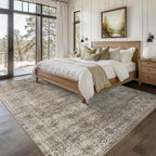 9x12 Washable Area Rug Grey Brown Vintage Rug for Living Room Bedroom Low Pile Soft Non-Slip Boho Rug for Under Table Boho Distressed Retro Carpet for Bedroom Kitchen Office Dining