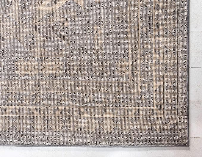 Unique Loom Taftan Collection Border Geometric Tribal Inspired Design Area Rug (9' 0 x 12' 0 Rectangular, Gray/ Black)