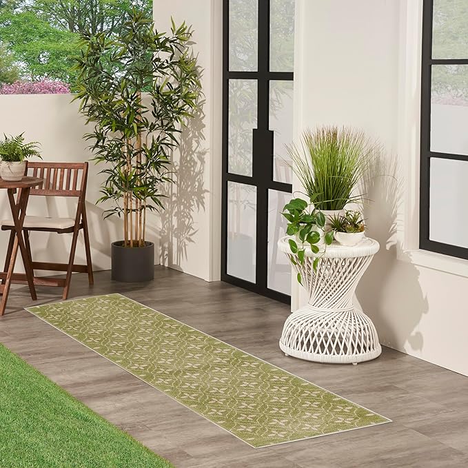 Nourison Home Nourison Essentials Green Ivory 2'2" x 7'6" Area Rug - Easy Clean, Non Shedding, Bed Room, Living Room, Dining Room, Kitchen (8' Runner)