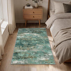 GENIMO 3x5 Rug for Entryway Washable Area Rug, Modern Abstract Small Rugs for Entrance Living Room, Bedroom Beside Rugs, Non-Slip Low Pile Lightweight Soft Carpet, Turquoise