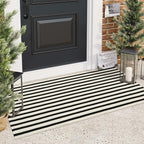 Striped Outdoor Front Door Mat 24"x51", Washable Black and White Rug Runner Cotton Hand Woven Indoor Layered Doormat, Reversible Foldable Door Rugs for Entryway/Farmhouse/Home Entrance