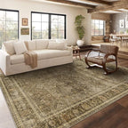 HelloTree Washable Rugs 8x10 Area Rug for Living Room, Vintage Boho Brown Rug Non Slip Carpet Retro Accent Indoor Mat Print Distressed Low Pile Throw Large Rug for Office Dining Room Bedside-Brown