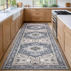 PURRUGS Vintage Farmhouse Boho Runner Rug 2'6" x 8', Non-Slip Machine Washable Rug, Accent Area Rug for Kitchen, Hallway, Entryway, Bedroom, Living Room and Dining Room, Periwinkle Gray/Soft Ivory