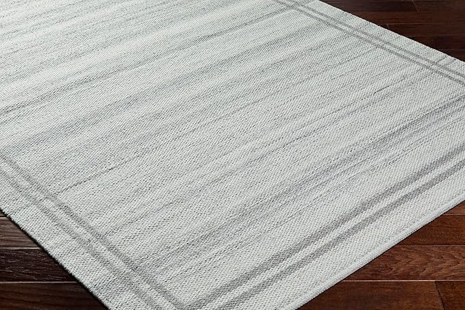 Mark&Day Wool Rugs, 9x12 Janmichael Solid and Border Gray Area Rug, Grey Ivory Carpet for Living Room, Bedroom or Kitchen (8'10" x 12')