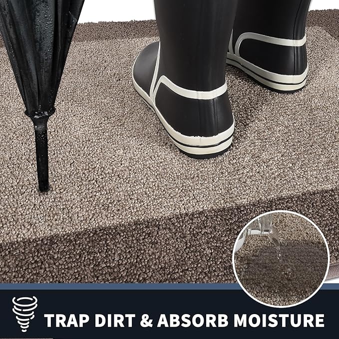 PURRUGS Dirt Trapping Door Mat 24" x 60", Non-Slip/Skid Machine Washable Entryway Rug, Shoes Scraper, Throw Rug, Super Absorbent Area Rug for Muddy Wet Shoes and Paws, Beige & Grayish Brown