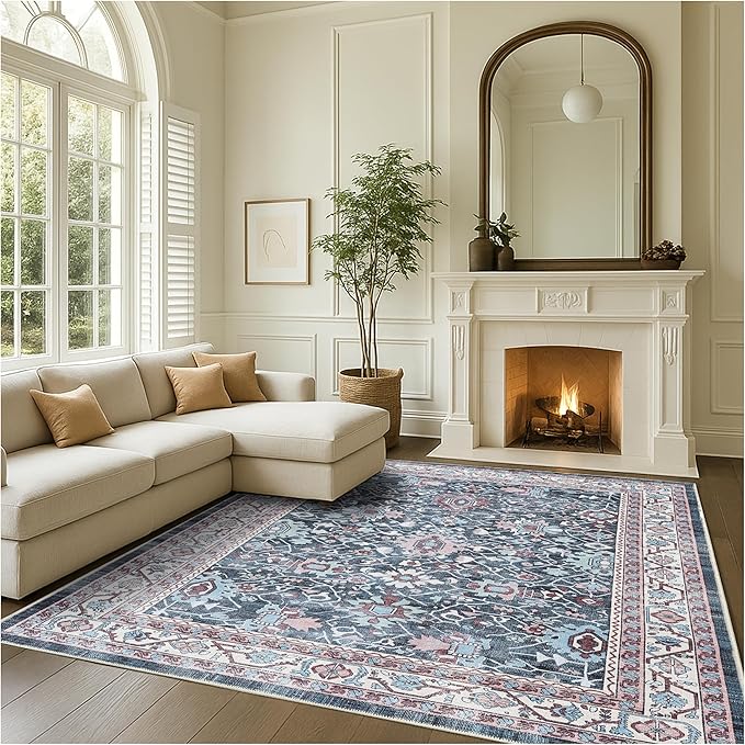Fame Rugs Turkish Rug. Washable Vintage Oriental Antique Inspired Traditional Doormat Small Modern Area Rugs Luxury Entryway Entry Bedroom Bathroom Kitchen (409CN, 2'5 x 6'9)