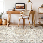 7x10 Area Rug Living Room: Washable Boho Large Neutral Vintage Soft Rugs Stain Resistant Farmhouse Non-Slip Indoor Floor Carpet for Bedroom Nursery Kids Playroom Office Dining Room- Cream Blue