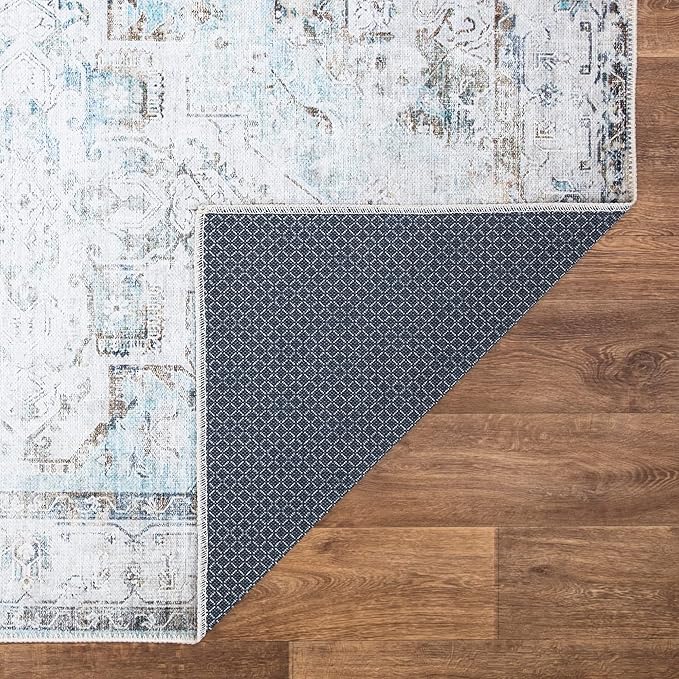 Bloom Rugs Washable Non-Slip 3' x 5' Rug - Beige/Blue Traditional Area Rug for Living Room, Bedroom, Dining Room, and Kitchen - Exact Size: 3' x 5'