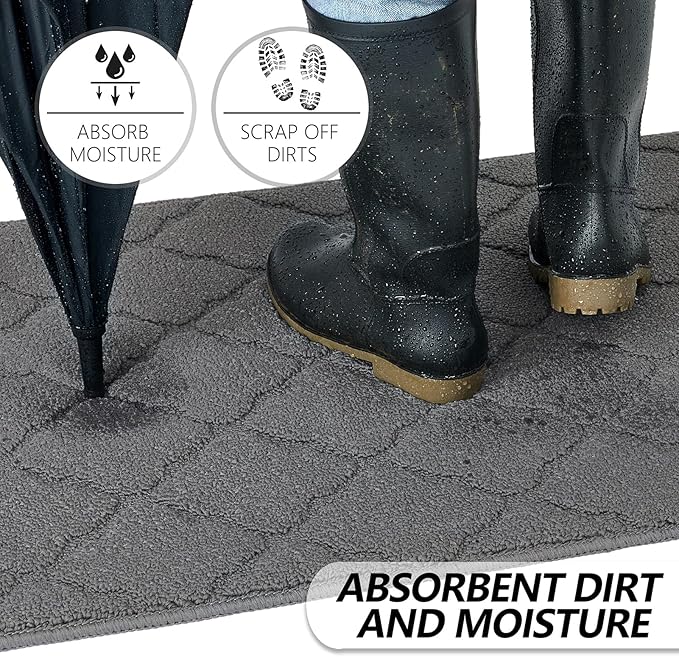 Timo Indoor Door Mat, Front Door Rug 24"x36" Rubber Backing Non Slip Absorbent Door Mats, Resist Dirt Entrance Doormat Inside Floor Mats for Entryway, Machine Washable Low-Profile Doormat, Grey