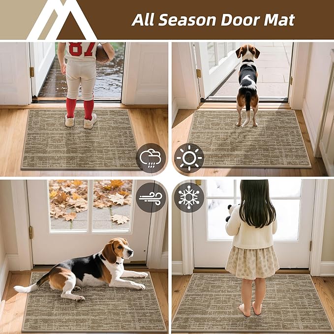 COSY HOMEER-Door-Mat Dirt Trapper Entryway Rugs 20"x32" Non Slip Washable Entrance Mats Absorbent Welcome Mat Low Profile Dog Door Mats for Front Back Doomats and Wet Shoes,Taupe