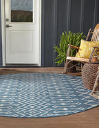 Unique Loom Outdoor Trellis Collection Area Rug - Tribal Trellis (10' Round, Blue/ Ivory)