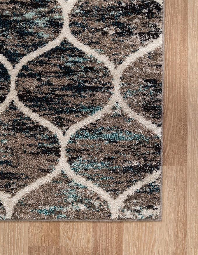 Rugs.com Lattice Frieze Collection Rug – 6' x 9' Blue Multi Medium Rug Perfect for Living Rooms, Large Dining Rooms, Open Floorplans