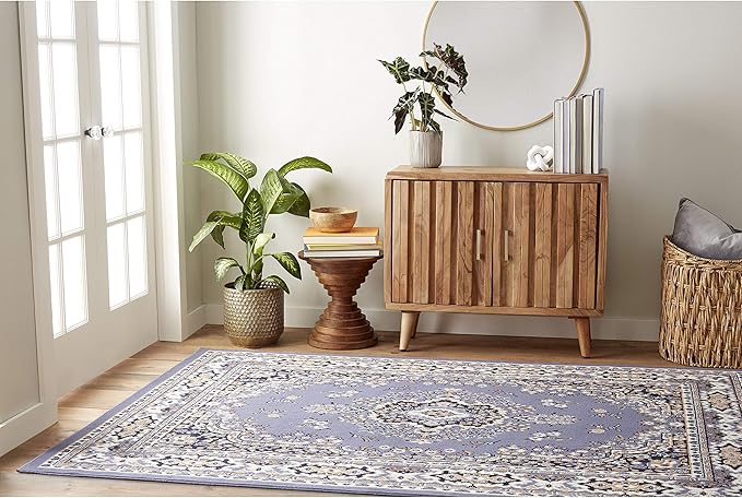 Home Dynamix Premium Sakarya Traditional Medallion Border Area Rug, Country Blue, 3'7"x5'2" Rectangle