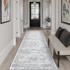 Washable Runner Rug, 2'6" x 8' Non-Slip Kitchen Vintage Foldable Hallway Runners for Entryway, Laundry, Bedroom, Grey