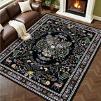 6x9 Area Rugs Living Room Rug: Vintage Washable Rug Floral Soft Carpet Indoor Floor Non-Slip Boho Stain Resistant Large Carpets for Bedroom Kids Nursery Dining Room Farmhouse Home Office Black