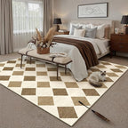 5x7 Checkered Area Rugs for Living Room Brown Machine Washable Large Rug Non-Slip Stain Resistant Low Pile Boho Accent Indoor Throw Carpet for Office Bedroom Dining Room Classroom