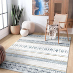 BESTSWEETIE 4x6 Area Rugs for Living Room Washable Moroccan Farmhouse Neutral Geometric Low Pile Non-Slip Soft Print Pattern Rug for Bedroom Kitchen Dining Room Entryway Blue/Brown