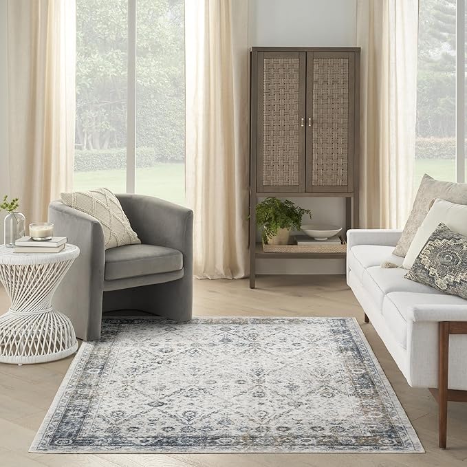Nourison Home Astra Machine Washable Ivory Blue 4' x 6' Area Rug - Easy Clean, Non Shedding, Bed Room, Living Room, Dining Room, Kitchen (4' x 6')