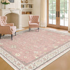 Pink Washable 6x9 Rug for Bedroom - Nursery Floral Girls Room Rug Machine Washable Non Slip Kids Playroom Mat, Cute Girly Thin Low Pile Stain Resistant Living Room Decor