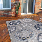 CAMILSON Indoor Outdoor Rug 9x12 Bohemian Medallion Floral Area Rugs for Indoor and Outdoor Patios Easy-Cleaning Non-Shedding Living Room Garden and Kitchen Washable Outside Carpet (9 x 12 / Blue)