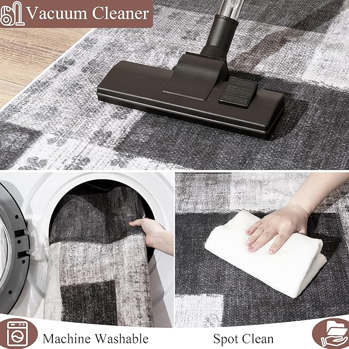 Modern Geometric Patchwork Indoor Runner Rug for Living Room, Charcoal 2.7'x 10' Rug Rockwood Collection Hardwood Floors Decor for Bedroom, Grey Throw Carpet for Office Entryway Dining Room