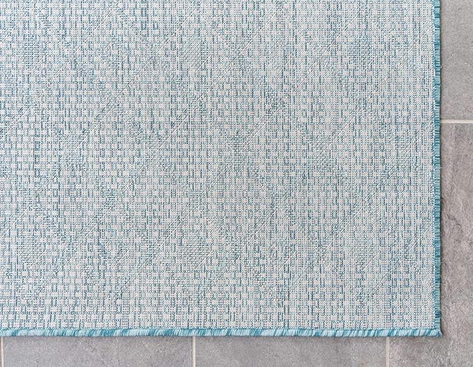 Unique Loom Outdoor Trellis Collection Area Rug - Tribal Trellis (6' 1" x 9' Rectangle, Aqua/ Ivory)