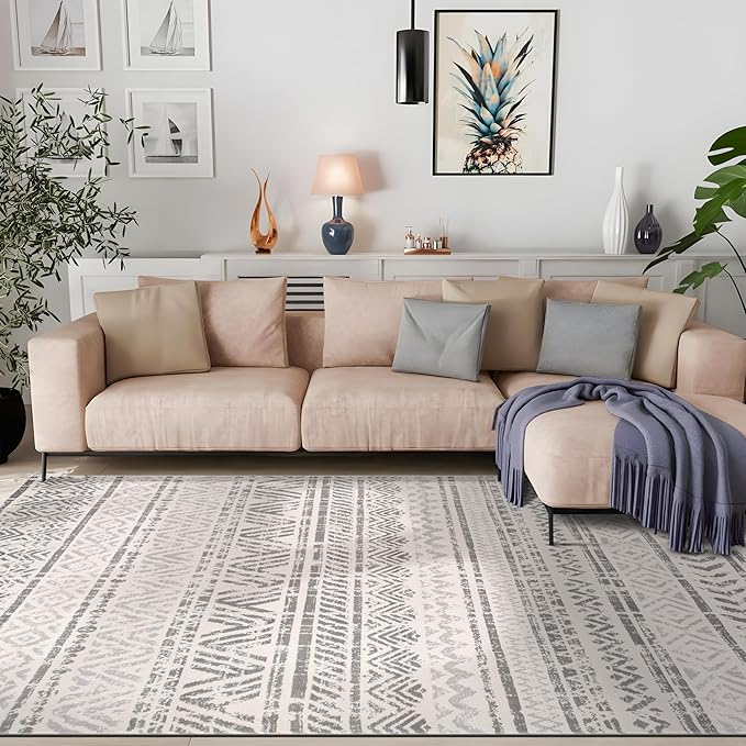 Rugshop Geometric Boho Area Rug – Gray Tribal Pattern, Perfect for Living Room, Dining Room, Bedroom, 5' x 7'