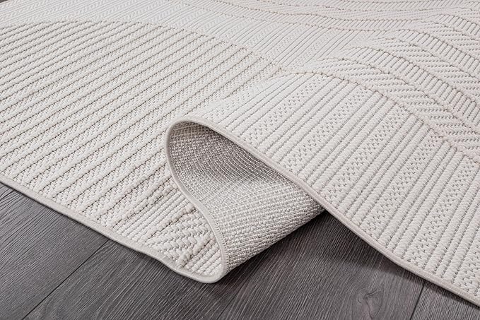 CAMILSON Micro Loop Rug 6x9 Modern Luxury Geometric Arch Area Rugs Soft High and Low Pile Stain Resistant Easy-Cleaning Non-Shedding for Living Room Office Indoor Carpet (6 x 9 / White)