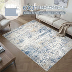 Area Rug Living Room Rugs - 6x9 Abstract Large Soft Indoor Washable Rug Neutral Modern Low Pile Carpet for Bedroom Dining Room Farmhouse Home Office - Blue