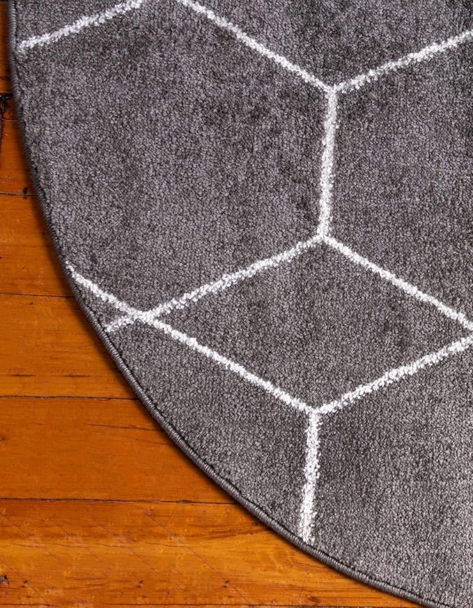 Unique Loom Trellis Frieze Collection Area Rug - Geometric (6' Round, Dark Gray/ Ivory)